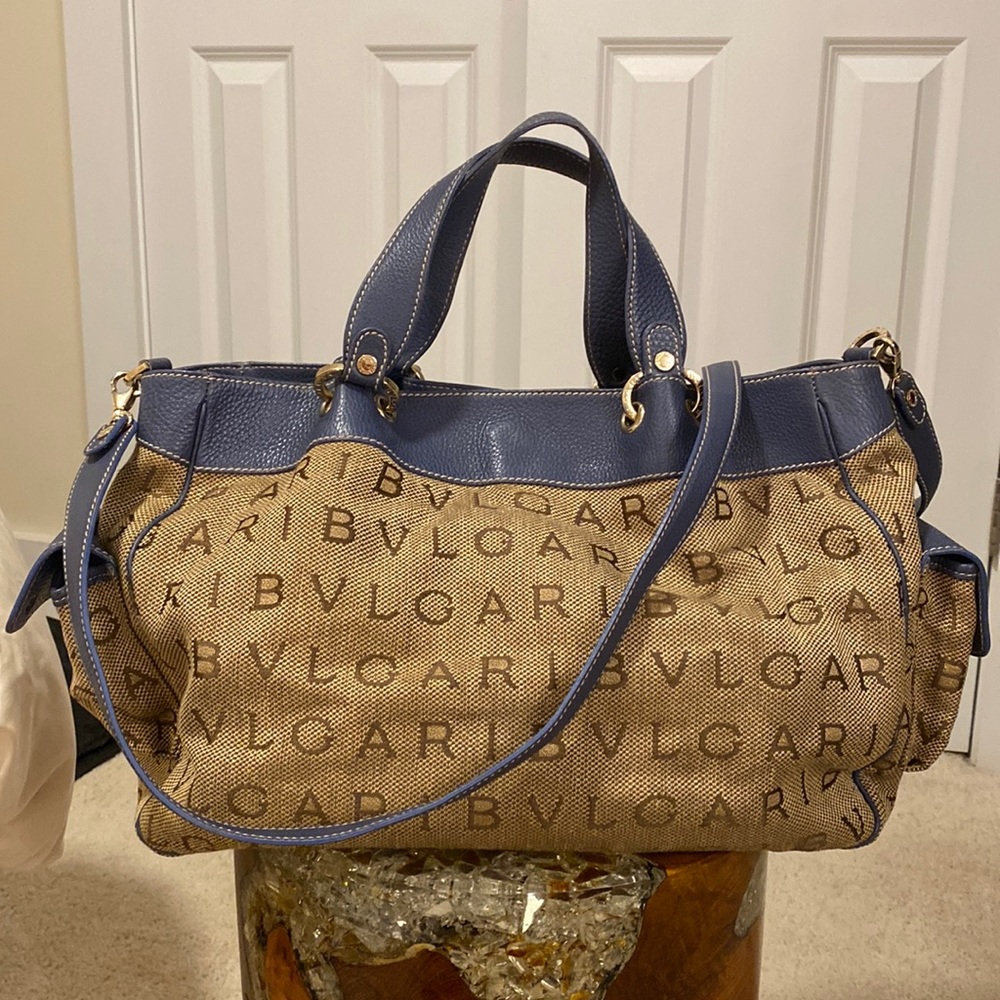 Bulgari BVLGARI Logomania - Canvas Blue Leather tote - Amazing Price NWOT